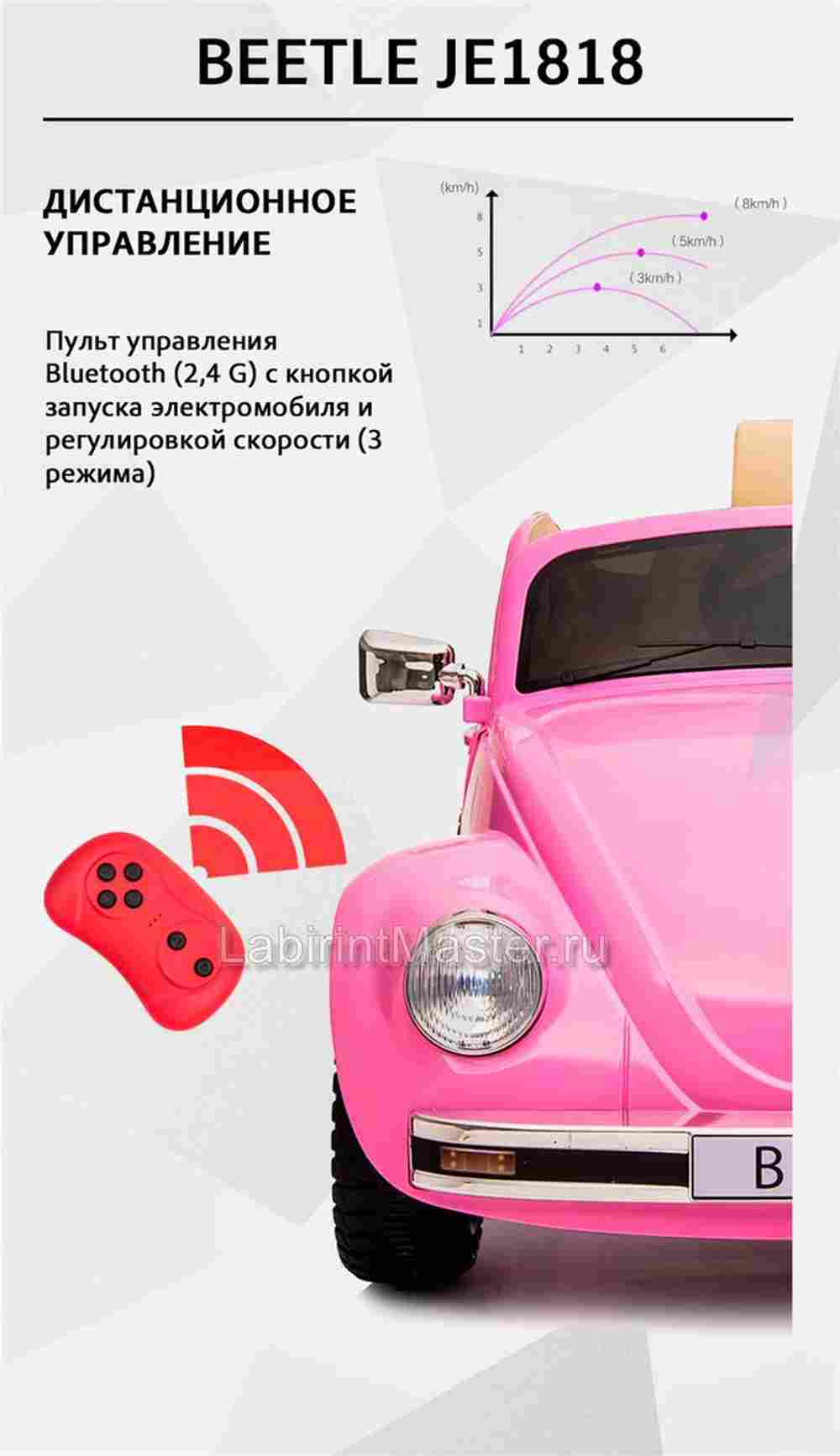 Детский электромобиль "Volkswagen Beetle"  JE1818 12V, розовый