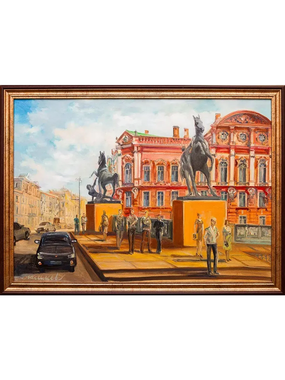 Картина маслом "Две статуи Аничкова моста" Васильев