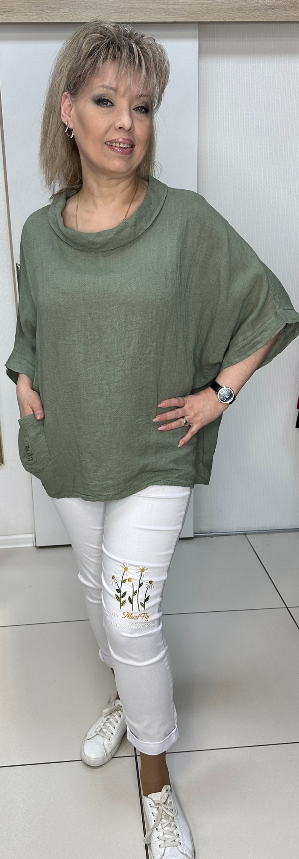 Итальянский блузон-пончо с кармашком