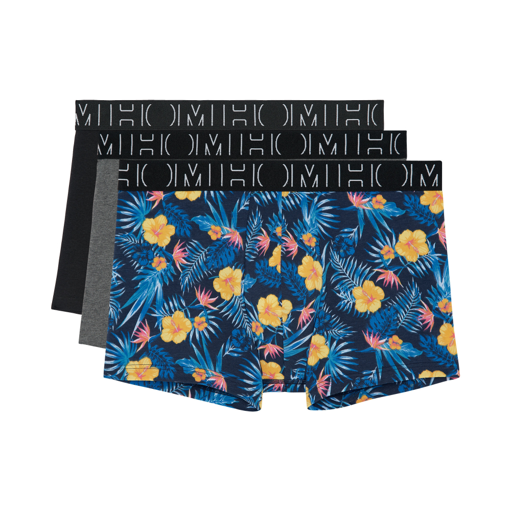 Мужские трусы боксеры набор из 3-х штук (черные, черные с принтом, серые ) HOM GINO #2 Boxer Briefs 3p 402732_40T033