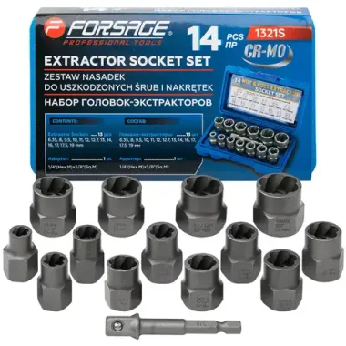 Головки-экстракторы для поврежденных болтов/гаек, набор 14пр. Forsage F-1321S