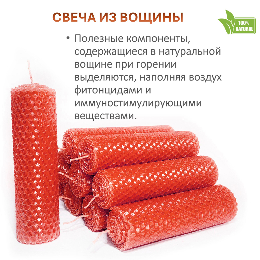 Свечи красные 13х3 см, 4 штуки из восковой вощины