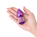 Фиолетовый анальный плаг 8,2см с кристаллом фиолетового цвета ToyFa Metal 717008-44