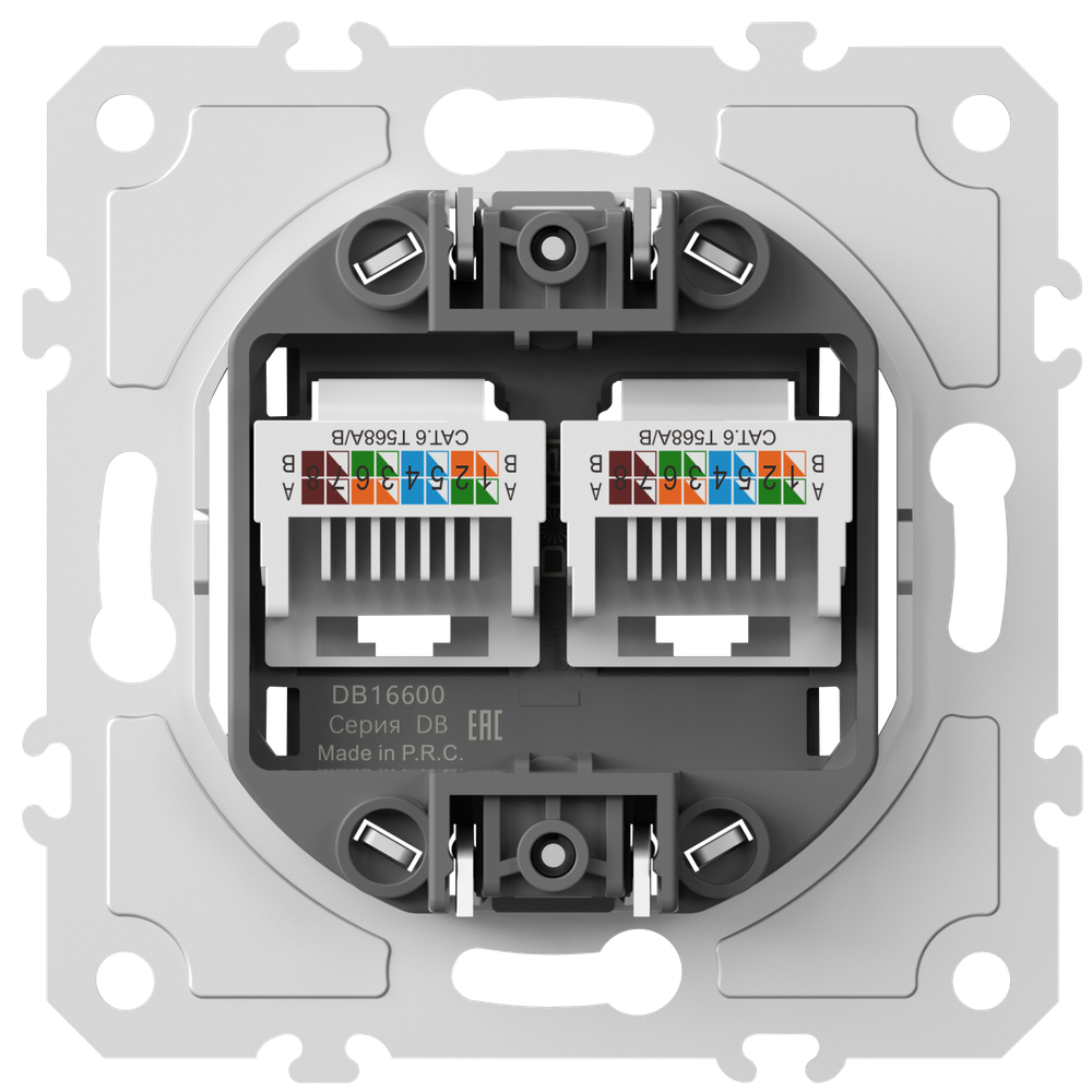 Механизм розетки RJ45 + RJ45 (двойная) cat.6/ClassE-8/8, серия DB