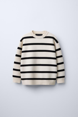 ZARA СВИТЕР ИЗ МЯГКОГО ТРИКОТАЖА, БЕЛЫЙ/ЧЕРНЫЙ