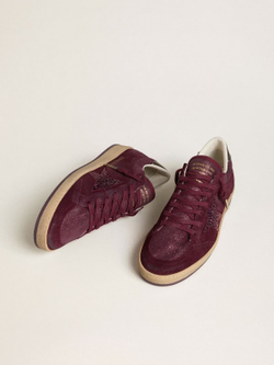 Ball Star Donna in suede bordeaux con stella in cristalli e talloncino in pelle laminata