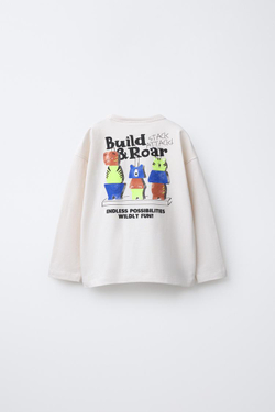 ZARA ЛОНГСЛИВ С ПРИНТОМ «МИШКИ», ЭКРЮ