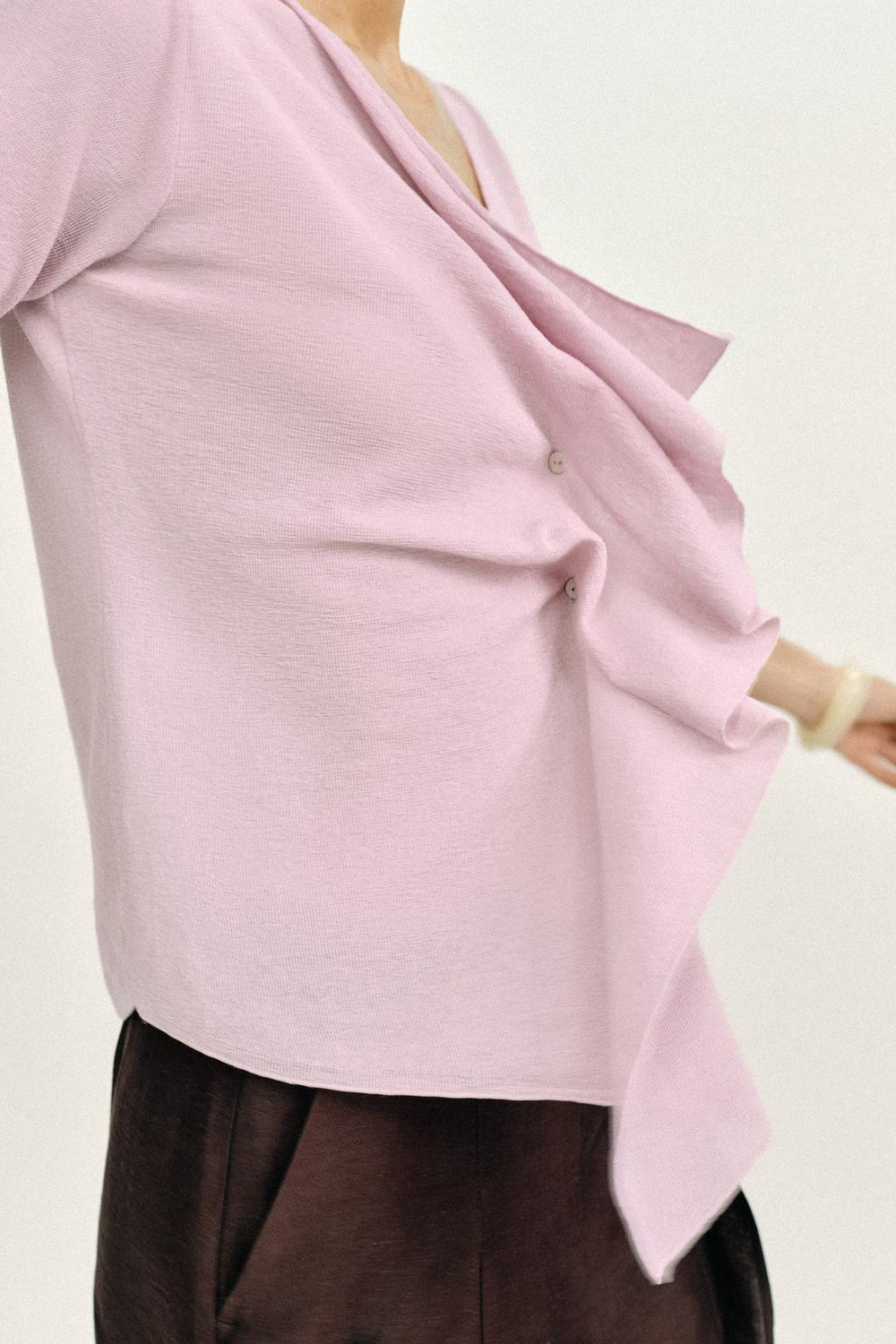 ZARA ТРИКОТАЖНЫЙ ТОП С ВОЛАНАМИ, ЦВЕТ РОЗОВОГО ДЕРЕВА