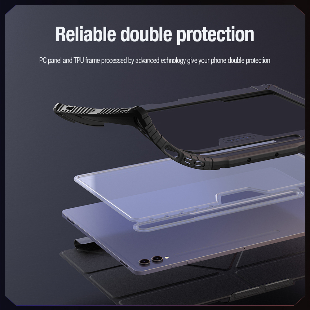 Чехол книжка от Nillkin для планшета Samsung Galaxy Tab S9 Ultra, серия Bumper Pro Case-Multi Angle Folding Style, с защитной шторкой для камеры