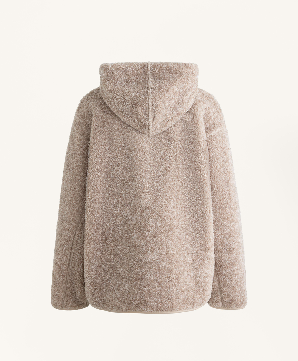 Oysho Куртка из искусственной овчины с капюшоном, серо-коричневый меланж