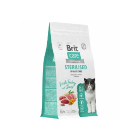 Корм для кошек сухой BRIT CARE "Cat Sterilised Urinary Care", для взрослых стерилизованных кошек, с индейкой и уткой, 1,5 кг