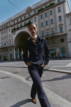 ZARA ДЖИНСЫ STRAIGHT SLIM СО СРЕДНЕЙ ПОСАДКОЙ И РЕМНЕМ Z1975, СИНИЙ