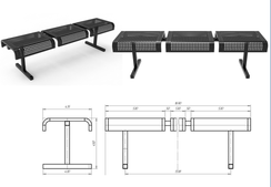 Секция стульев перфорированная трехместная неразборная на квадратной трубе без подлокотников