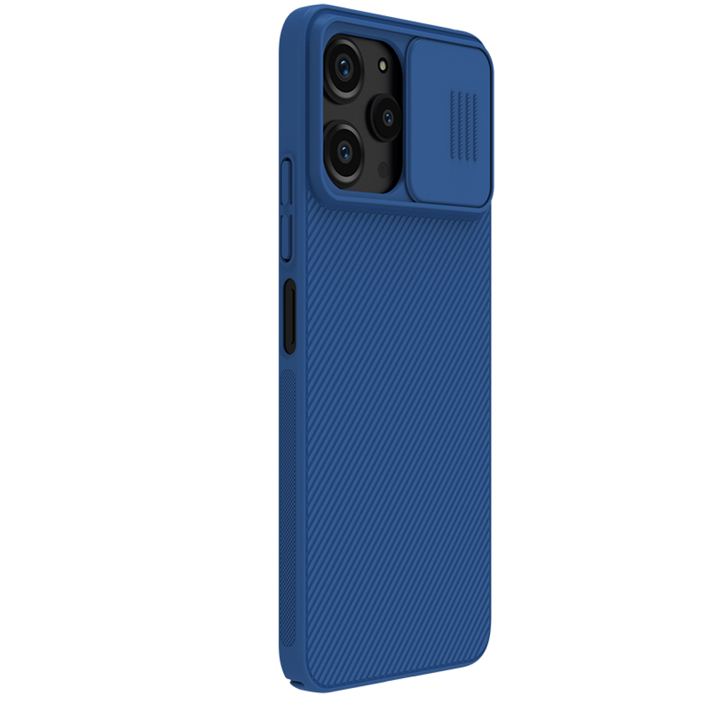 Чехол синего цвета с защитной шторкой для задней камеры от Nillkin для Xiaomi Redmi 12 4G, Note 12R 5G и Poco M6 Pro 5G, серия CamShield Case