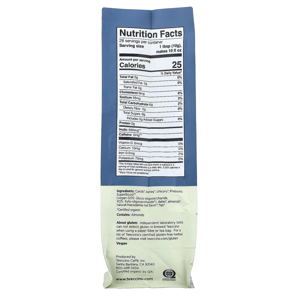 Teeccino, Пребиотик, травяной «кофе», орех макадамия, средней обжарки, без кофеина, 284 г (10 унций)