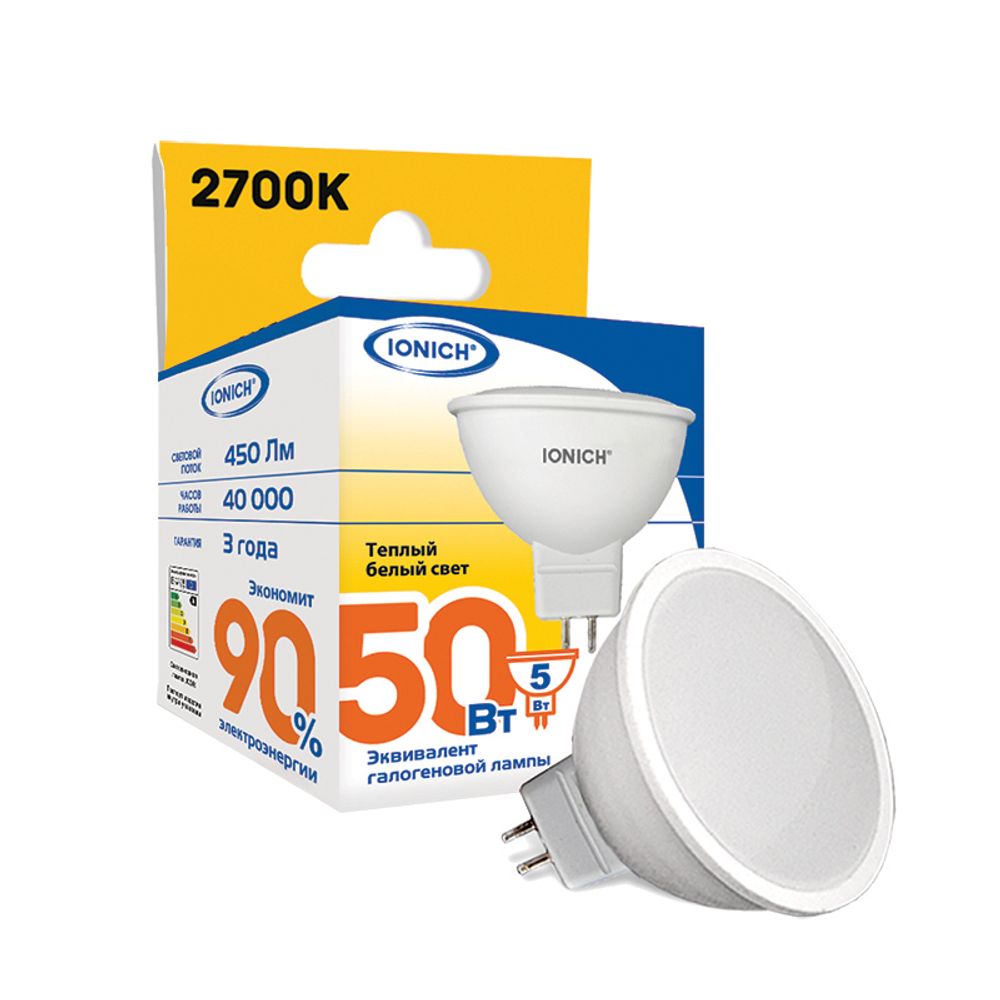 Лампа светодиодная IONICH JCDR 5Вт 2700К GU5.3