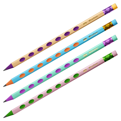 Карандаш "Metallic Ergo" HB, пластиковый, трехгранный, с выемками, заточен., с ластиком