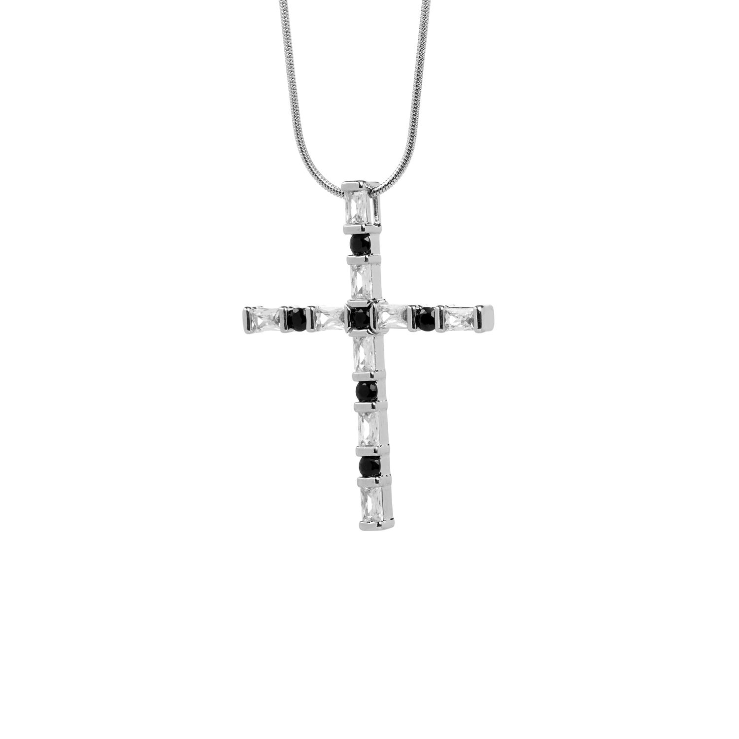Колье Silver Layered Necklace With A Cross And Black Crystals