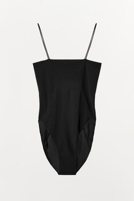 ZARA БОДИ ОБЛЕГАЮЩЕГО КРОЯ С БРЕТЕЛЯМИ И ДЕКОРАТИВНОЙ СТРОЧКОЙИ, ЧЕРНЫЙ