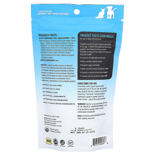 Mushroom Matrix Canine, Maximum Recovery, сертифицированный органический грибной порошок, для домашних животных, 9 кг (25 фунтов), для собак и кошек, 100 г (3,5 унции)