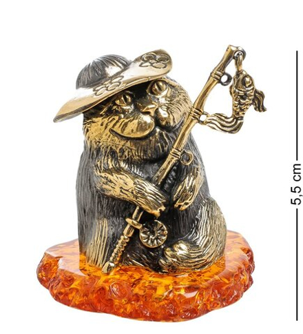 Народные промыслы AM-1392 Фигурка «Кот Рыбак» (латунь, янтарь)