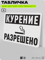 Табличка для частной территории "Курение разрешено", на дом, для участка, организаций и частных территорий, предупреждающая, 40х30 см, Silver Plane x Айдентика Технолоджи
