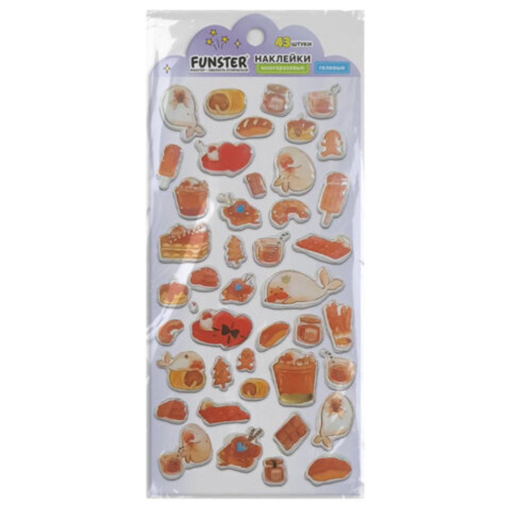 Наклейки гелевые "Аппетитное ассорти", 17,5х9 см, ассорти 6 видов, FUNSTER (ФАНСТЕР), 666083