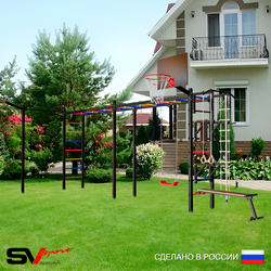Уличная шведская стенка Sv Sport рукоход х 2 с комплектом турник прямой У52033К (Турник/Брусья/Стойка/Скамья/"Лодочка"/Щит баскет/Кронш бокс/Канат/кольца/лестница)