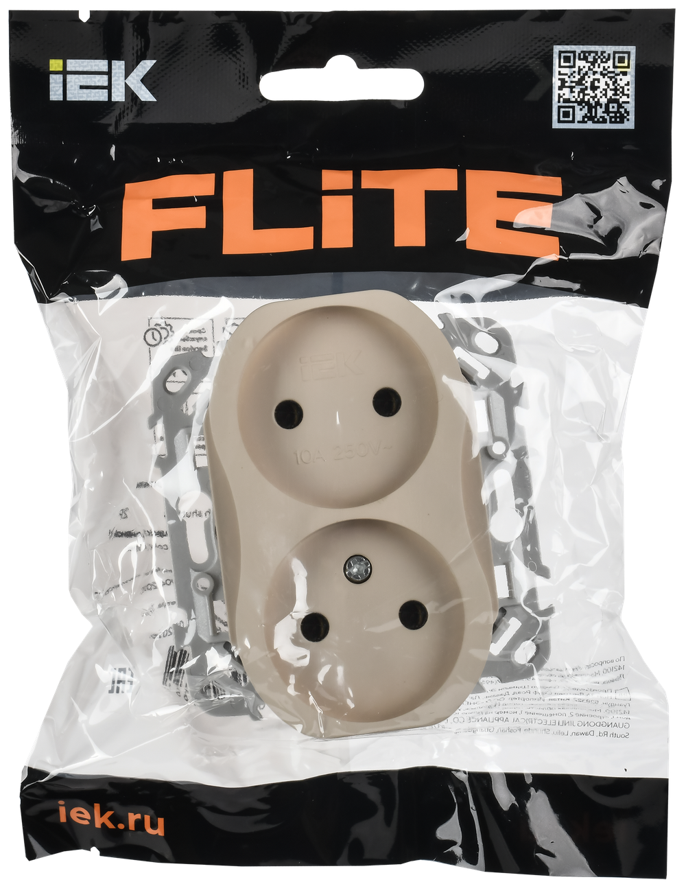 FLITE Розетка 2-местная без заземления без защитных шторок безвинтовое крепление 10А РС02-1-ФлЛ льняной IEK