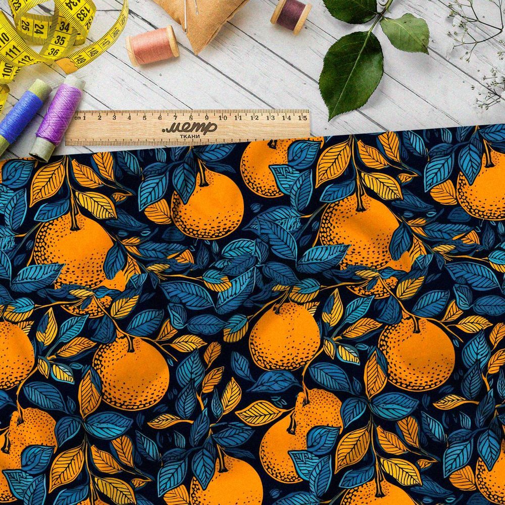 Ткань премиум мембрана мандарины на синем