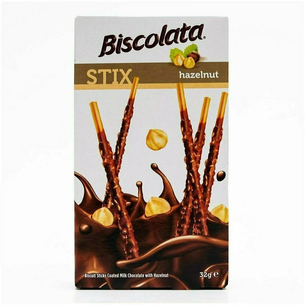 Палочки BISCOLATA STIX HAZELNUT с молочным шоколадом и лесным орехом 32г