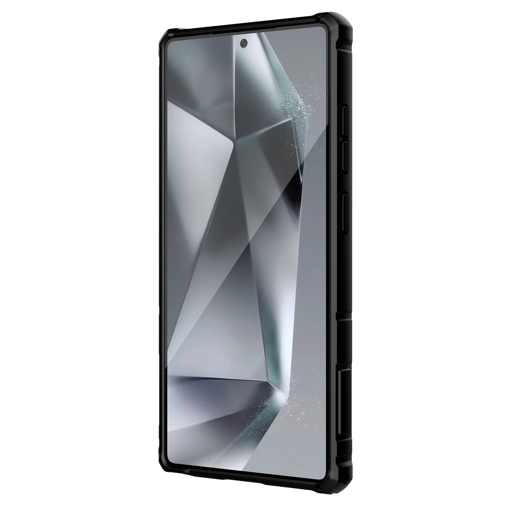 Противоударный чехол синего цвета от Nillkin на Samsung Galaxy S25 Ultra с откидной металлической крышкой для камеры, серия CamShield Armor Prop Case