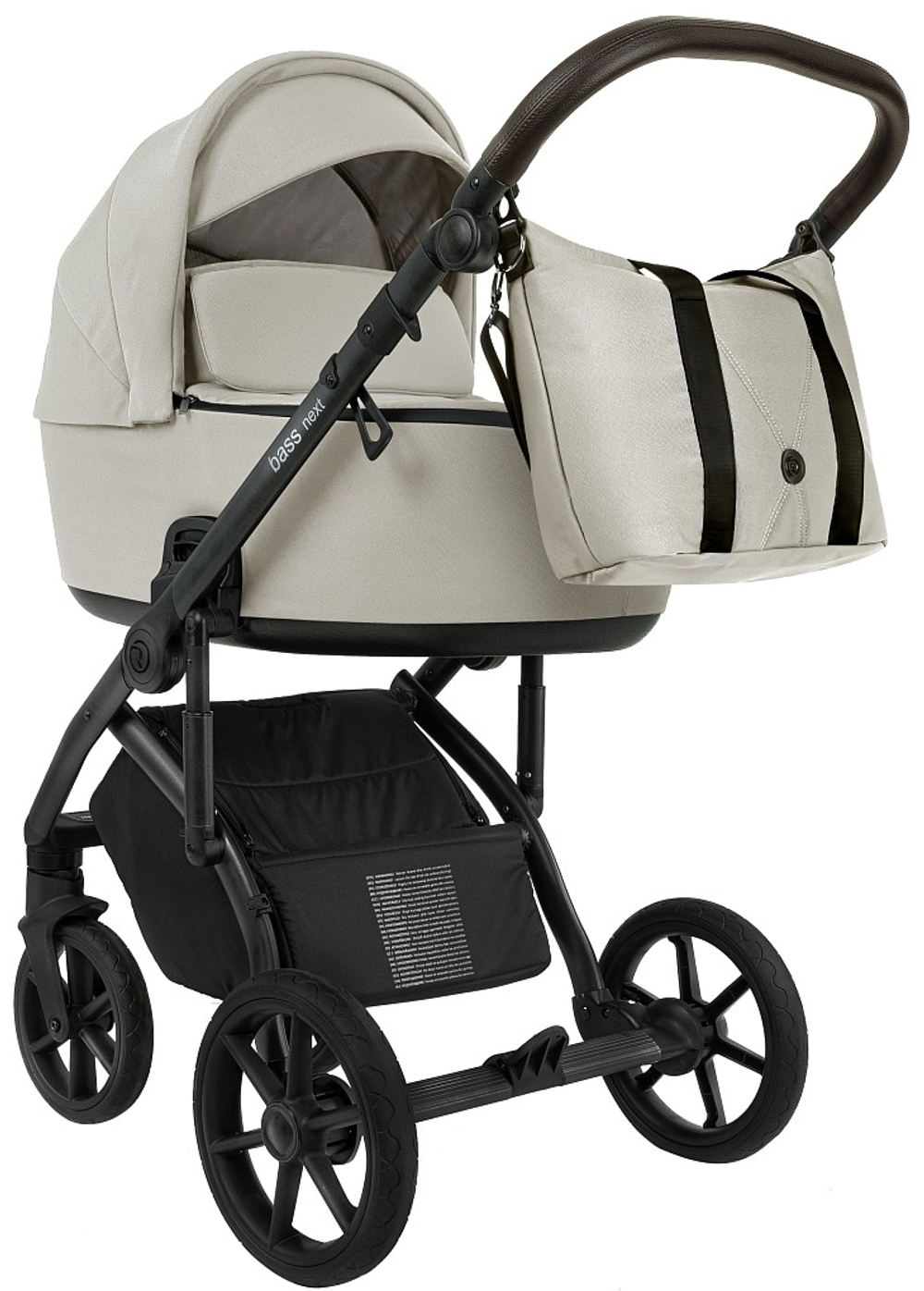 Детская коляска Roan Bass Next 2.0 3 в 1 с автокреслом Pituso Santiso Pro Black BSN/45/2 Marzipan/Black/руч.Cappuccino(2 места)