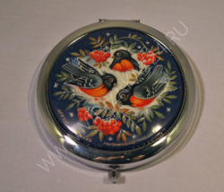 Зеркало с росписью Палех"Снегири" (худ. Митюнина)