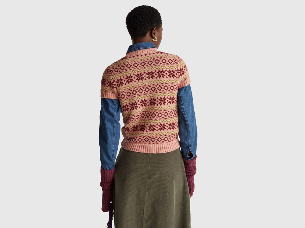 Benetton Женский свитер с короткими рукавами в стиле Stranger Things, пудрово-розовый