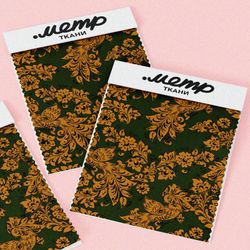 Ткань барби золотистая роспись с цветами