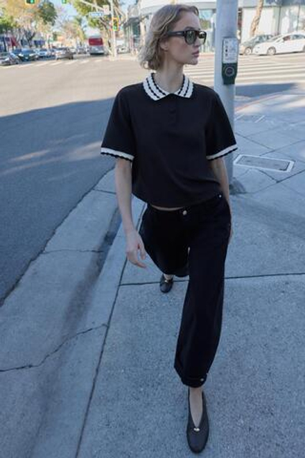 ZARA ПОЛО КОМБИНИРОВАННЫЙ, ЧЕРНЫЙ