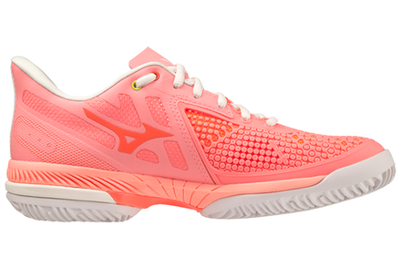Женские теннисные кроссовки Mizuno Wave Exceed Tour 5 CC - candy coral/snow white/neon flame