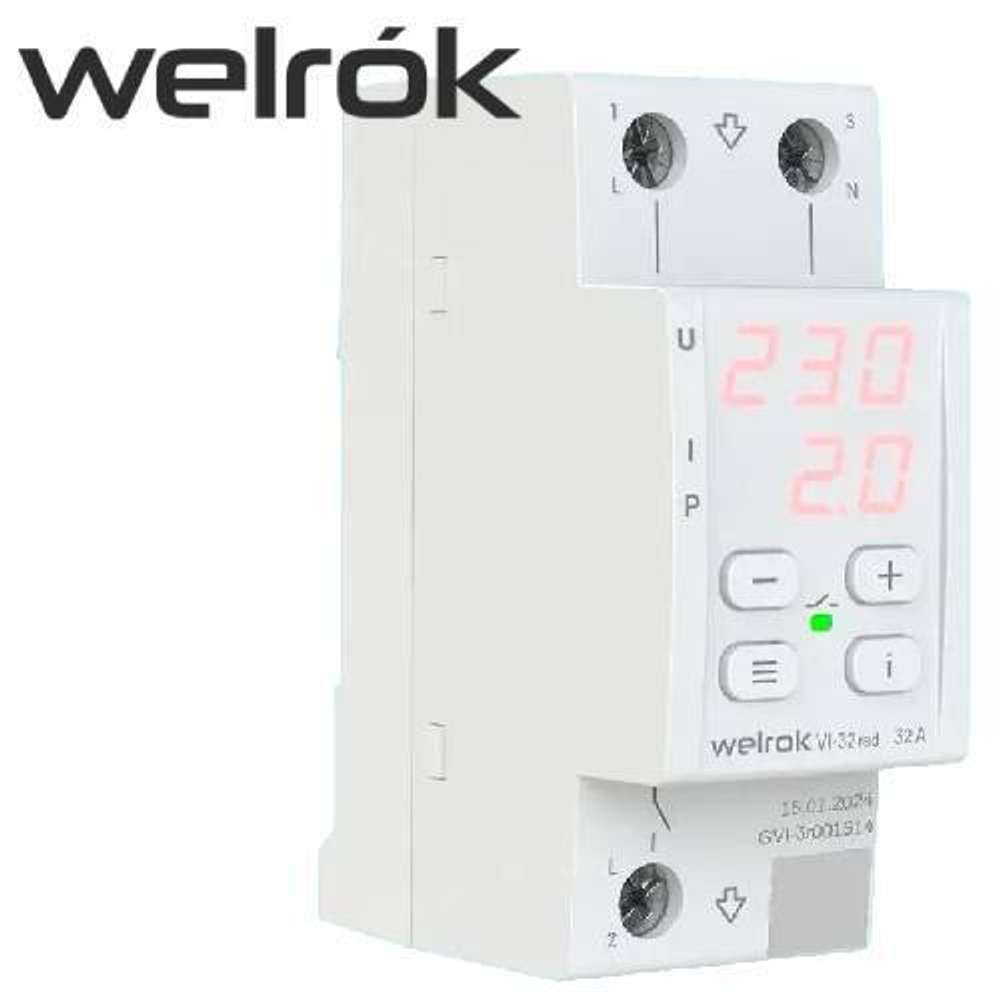 Реле напряжения с контролем тока (WELROK) VI-32A red