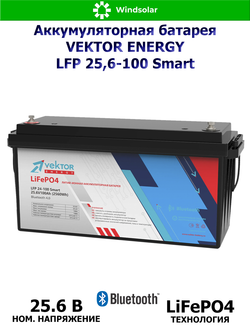 Аккумуляторная батарея VEKTOR ENERGY LFP 25,6-100 Smart (100Ah / 25,6V / 2560Wh / BMS / BT 4.0 / LiFePO4)
