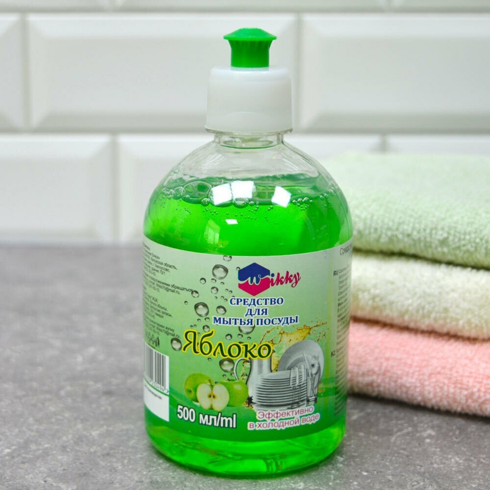 Средство для мытья посуды "Яблоко" 500мл, Wikky