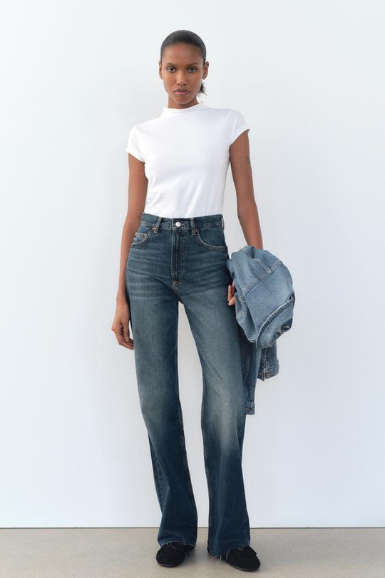 ZARA ДЖИНСЫ TRF WIDE LEG FULL LENGTH С ВЫСОКОЙ ПОСАДКОЙ, ИНДИГО