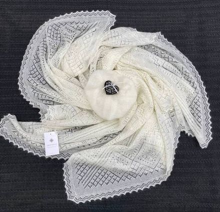 Оренбургский пуховый платок с шелком П1-150-02 экрю