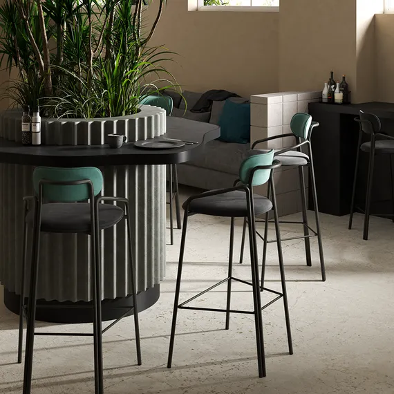 Барный стул Ror, Round, темно-зеленый/черный велюр