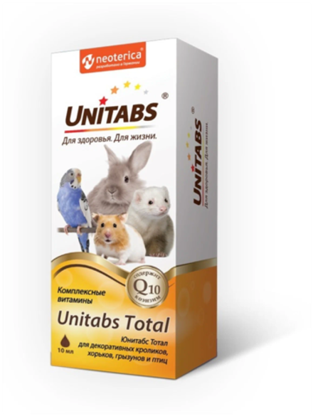 Unitabs 10мл Total Комплексные витамины для кроликов птиц и грызунов (флакон)