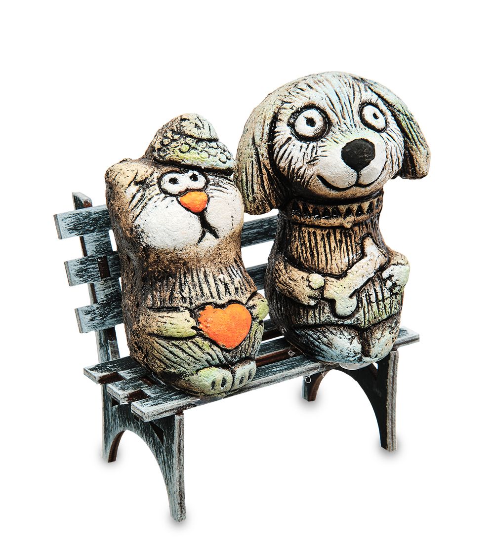 КоКо Шамель KK-689 Фигурка «Кот и пес на скамейке» шамот