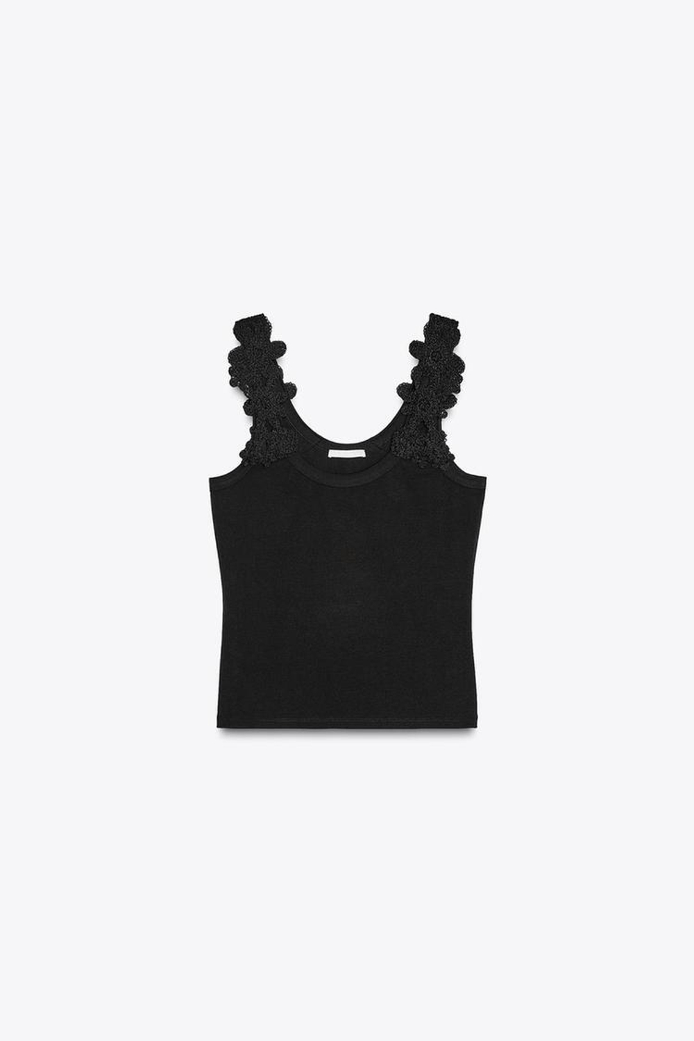 ZARA ТОП ИЗ КРУЖЕВА КРОШЕ С БРЕТЕЛЯМИ, ЧЕРНЫЙ