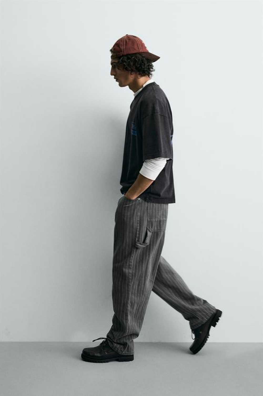 ZARA БРЮКИ BAGGY FIT В ТОНКУЮ ПОЛОСКУ, СЕРЫЙ/СИНИЙ