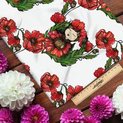 Ткань оксфорд 600 девочка в маках