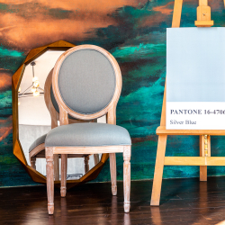 Стул Луи - Пудровый голубой лен белый жемчуг Объект мечты